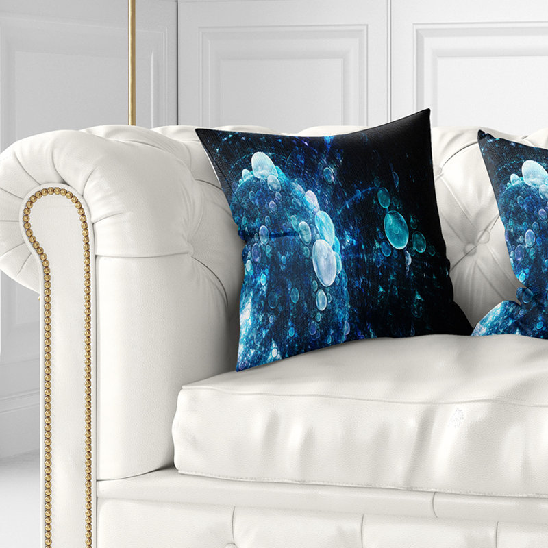 Gouttes d'eau sphériques bleues - Coussin imprimé floral, 18 po x 18 po, Coussin décoratif, Bleu