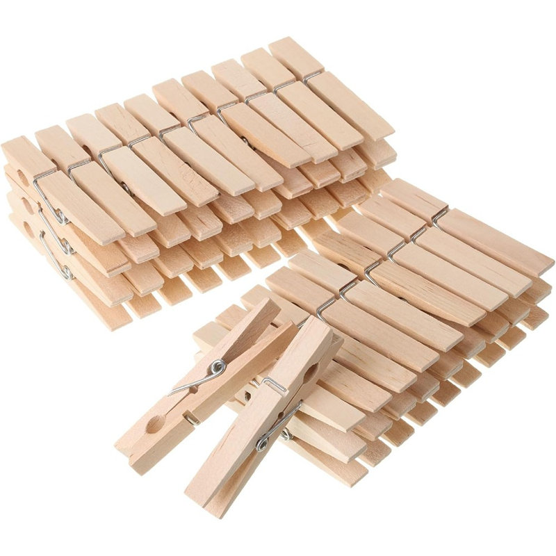 Paquet de 200 grandes pinces à linge en bois, pinces en bois naturel de 2,9 pouces avec ressort antirouille pour l'artisanat et les photos