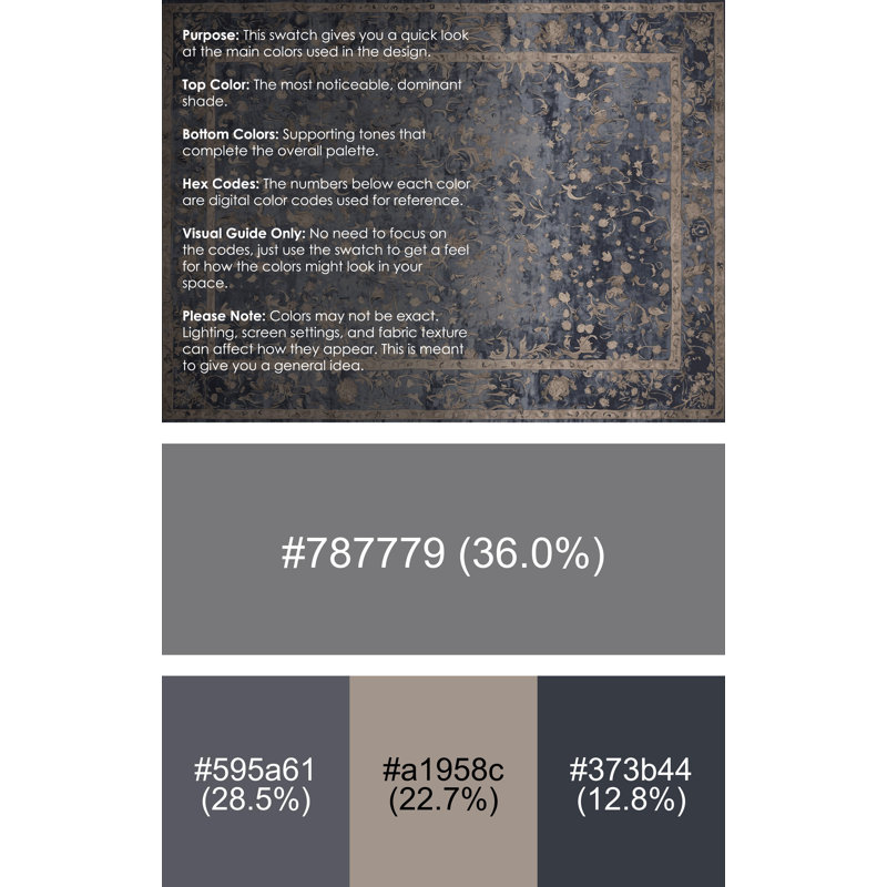 Machine Washable Gray Area Rug, Rectangle 6' x 9'