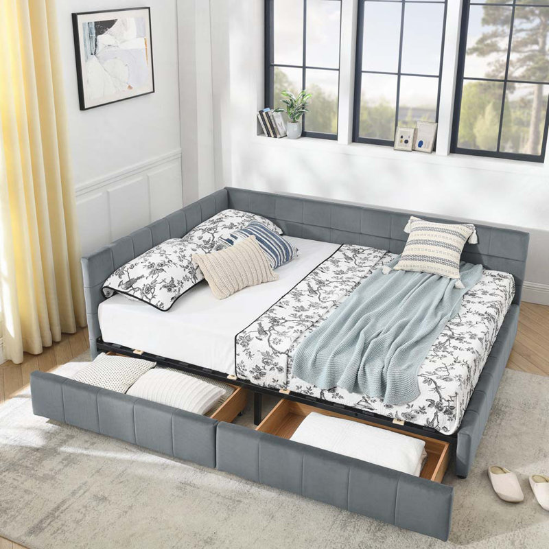 Velvet Storage Daybed, Gray, Queen
