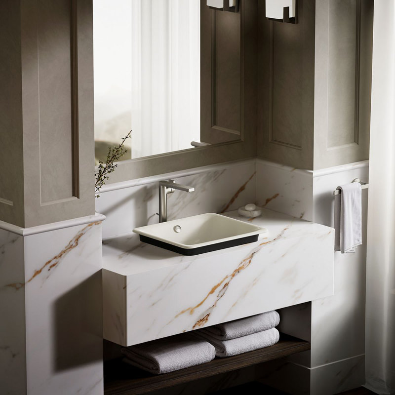 Iron Plains 6.3" Tall Metal Rectangular Bathroom Sink with Overflow, Suede