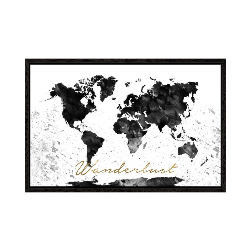 Black And White World Map Wanderlust by WallDecorAddict - Floater Frame Gallery-Wrapped Canvas Giclée on Canvas