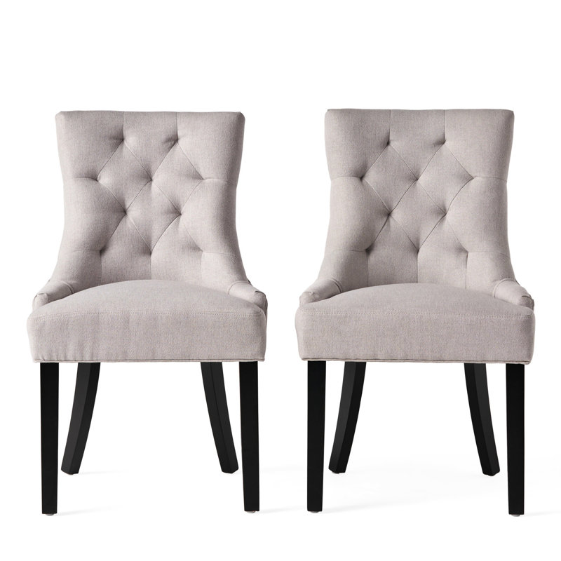 Chaise (2) Grey Diamond Stitch - revêtement, structure en bois gris, tissu doux, pieds
