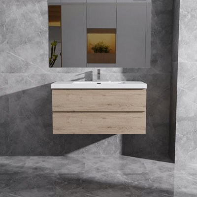 Dhruven 42 Inch Fully Assembled Single Floating Bathroom Vanity With Solid Surface Sink