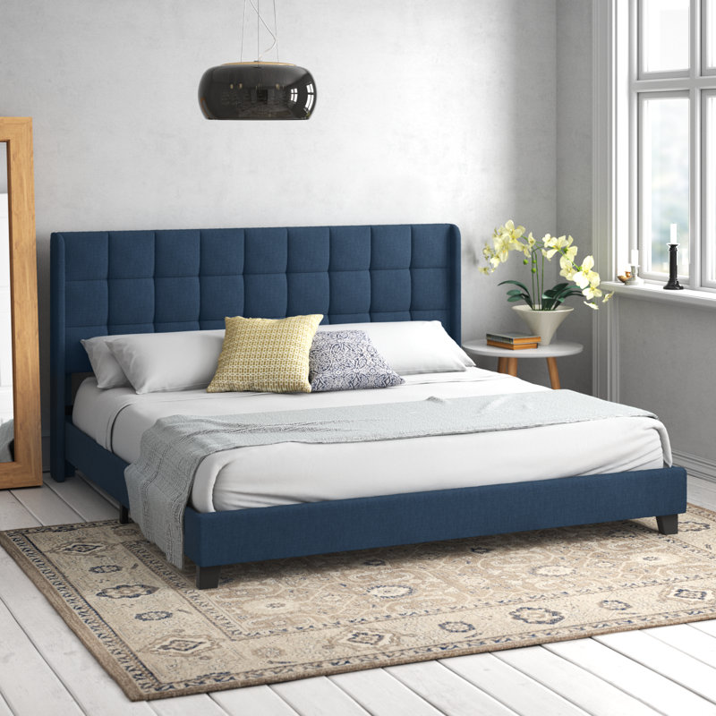 Kraatz Upholstered Wingback Bed, Blue, King