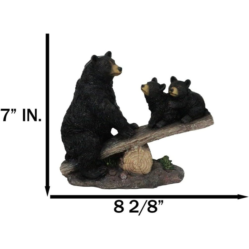 Figurine de balançoire rustique forêt avec 2 oursons assis sur une bûche d'arbre rustique