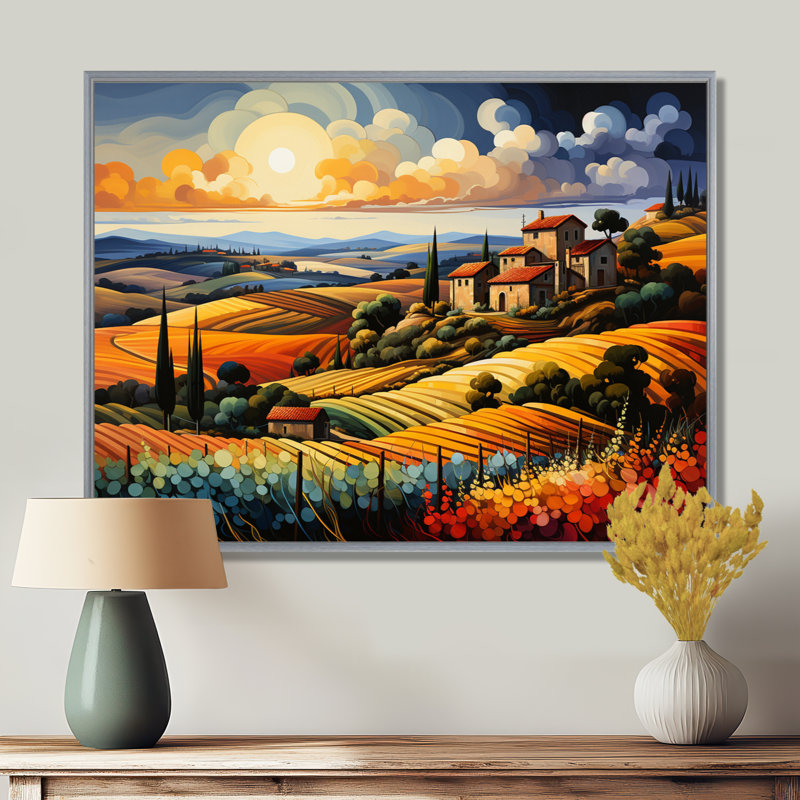 Italie, Toscane, vignobles V - Italie, art mural, H 12 po x l 20 po x P 1 po, Silver Floater Framed