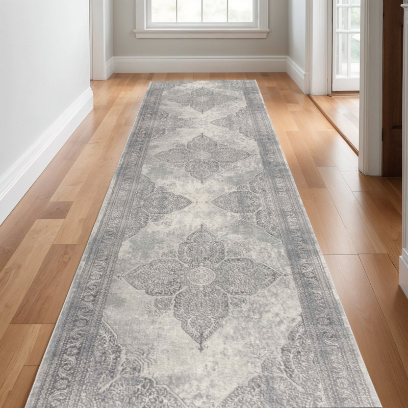 Tapis de couloir gris et beige 30 'Medallion