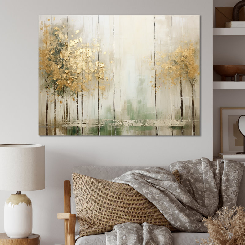 «Minimalisme beige et forêt dorée II», reproduction d'art sur toile, H 24 po x l 32 po x P 1 po, Toile tendue