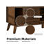 Meuble télé 68 po en rotin style Mid-Century pour téléviseur de 75 po, pieds en bois massif et portes coulissantes - salon-729301847