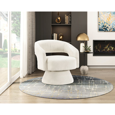 Chaise pivotante beige moderne - design contemporain, base en bois massif, coussins en velours côtelé, construction avant-gardiste, assise