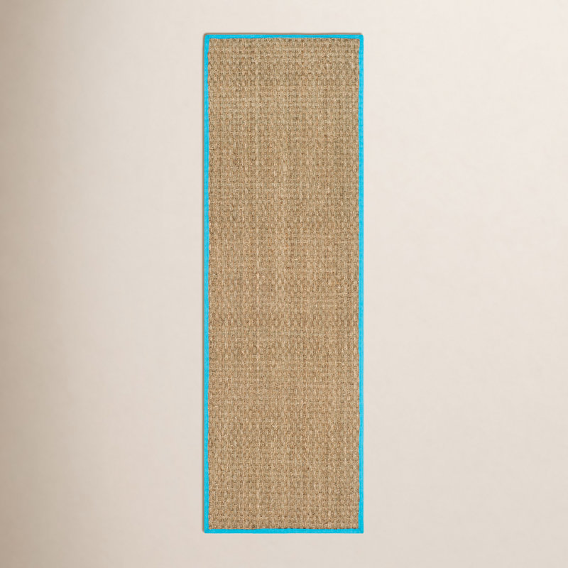 Tapis naturel / turquoise en bambou Chester, Tapis de couloir 2 pi 6 po x 8 pi