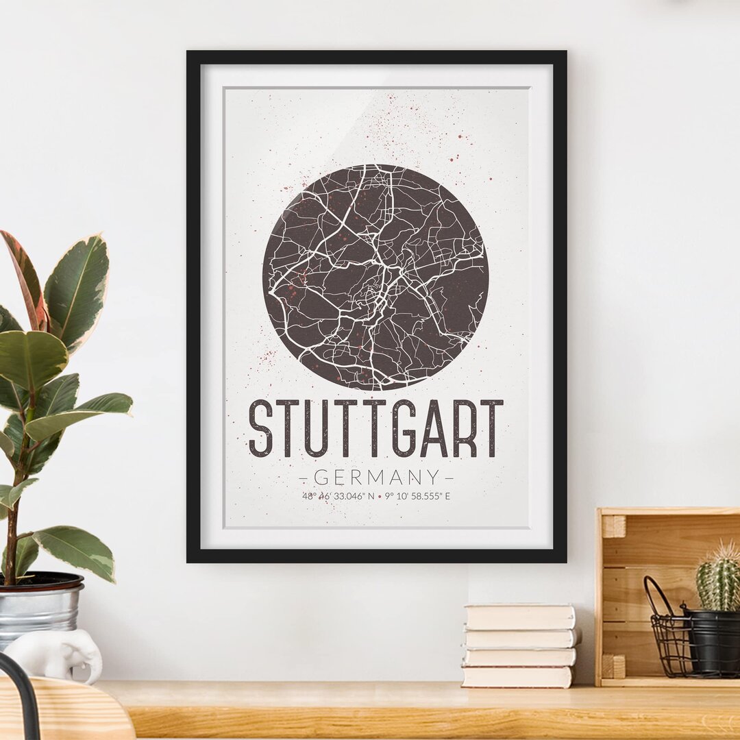 Gerahmtes Poster Stuttgart Map - Retro