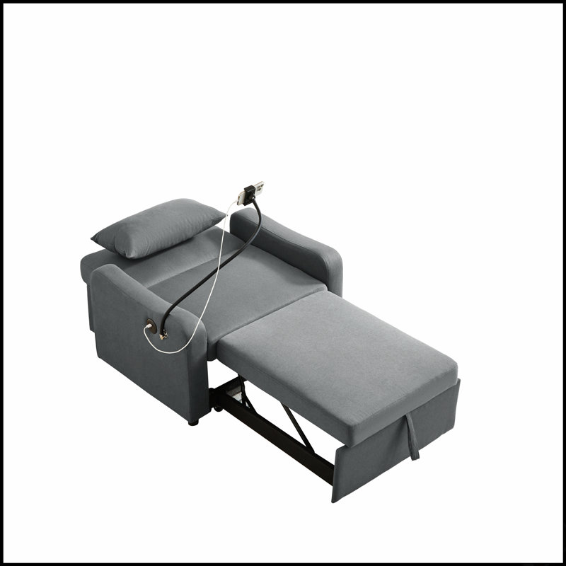 Fauteuil-canapé-lit avec dossier ajustable, support pour téléphone et ports de chargement pour petits espaces., Lin noir