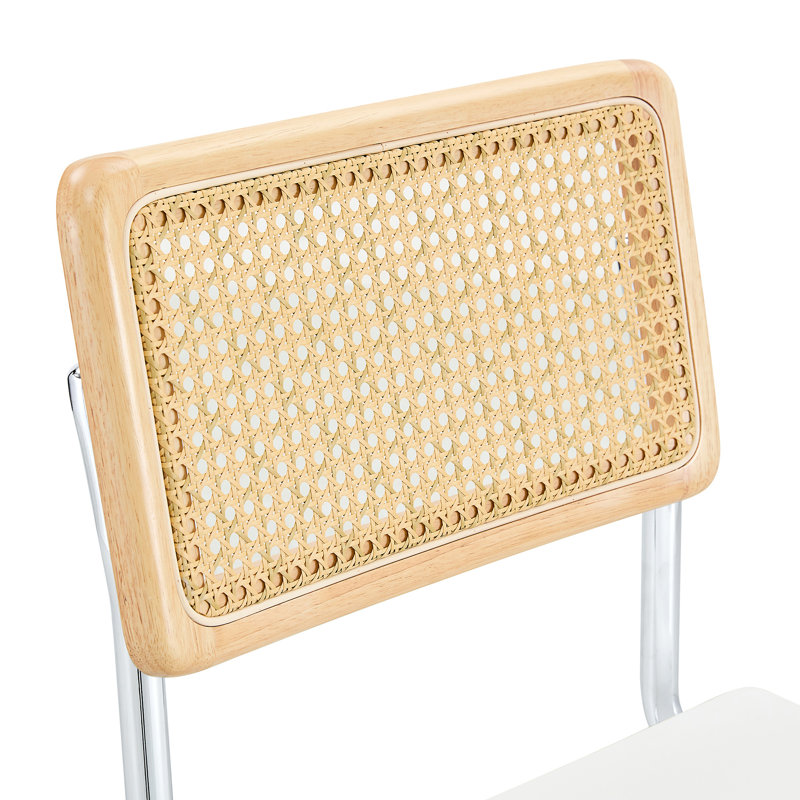  Ensemble de tabouret de bar en rotin 4 pièces avec dossier en bois massif Tabouret de comptoir de style médiéval moderne de 25 pouces Tabouret de cuisine en similicuir blanc avec pieds en métal chromé. (Seulement les chaises de salle à manger)