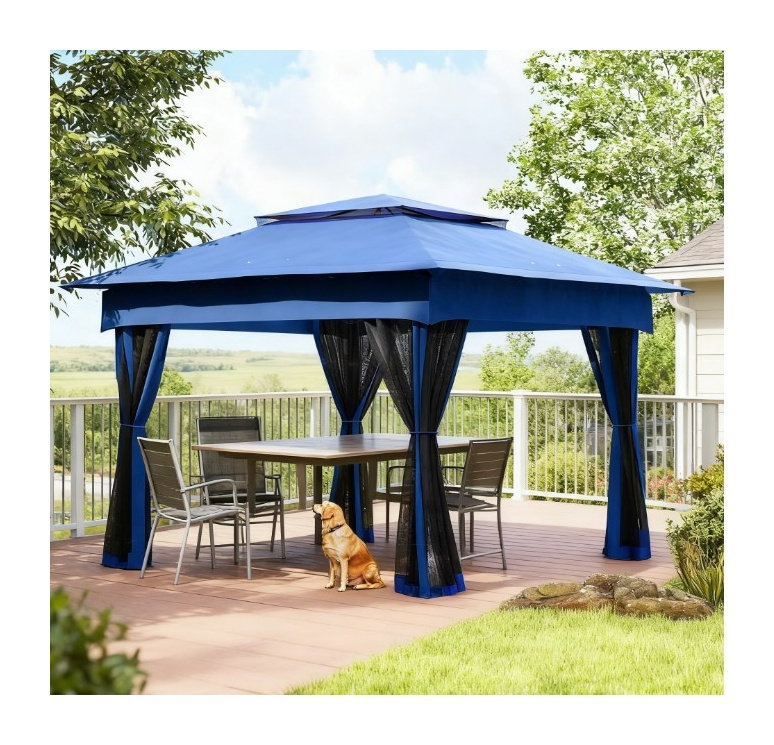 Pavillon de jardin escamotable pliable avec structure en métal thermolaqué et auvent résistant aux intempéries