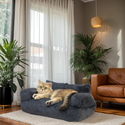 Canapé pour chat, lit pour chat lavable, canapé-lit pour animal de compagnie apaisant, lit de repos pour chiot avec oreiller pour chats d'intérieur, canapé pour chien moelleux pour chaton, lapin chinchilla