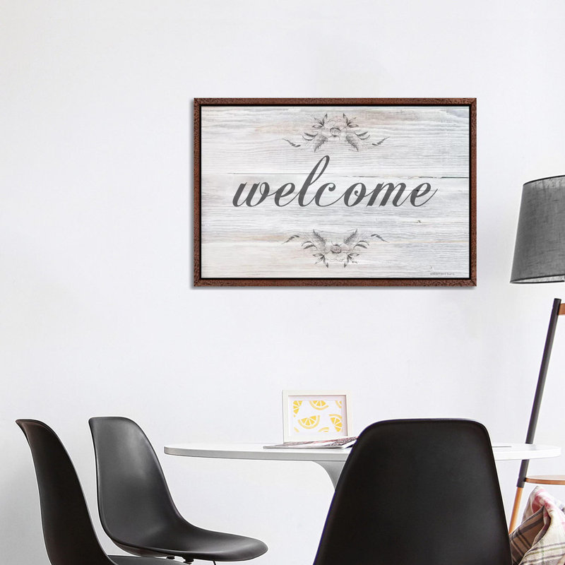 Welcome by Bluebird Barn - Print on Canvas, 66.04cm H x 101.6cm W x 3.81cm D, Classic Brown Wood Framed