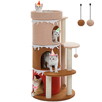Tour pour arbre à chat de 43 po avec 3 grands condos et poteaux à griffer en sisal pour chats d'intérieur, conception à plusieurs niveaux pour l'escalade et la détente