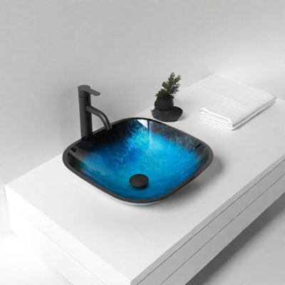 Lavabo de salle de bain vasque en verre trempé avec robinet et bonde escamotable