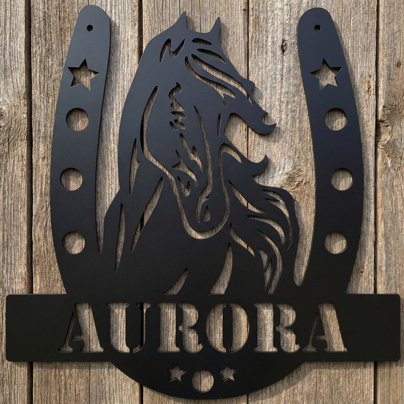 Décoration murale personnalisée en métal cheval et fer à cheval, nom personnalisé, H 20 po x l 20 po x P 0,1 po, Oui