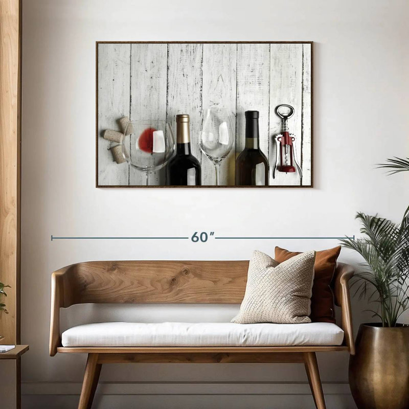 Dégustation de vin, 43 po x 29 po, Cadre flottant noyer