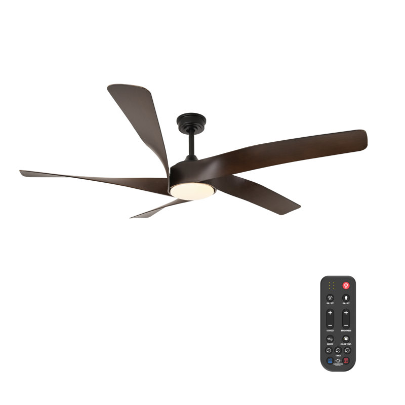 Kappler 60" Indoor/Outdoor Ceiling Fan with LED Light, 6CCT Dimmable LED, Ceiling Fan with Light and Remote - Matte Black with Dark Brown