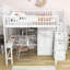  Lit mezzanine en bois avec tiroirs, bureau, armoire et tablettes de rangement Kuster-190467048-147961235