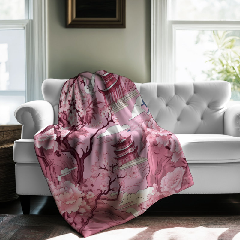 Jeté Cherry Blossom Chinoiserie - 1 pièce Sherp Premium, Lit simple