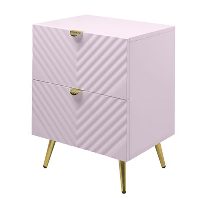 Table de chevet 2 tiroirs rose ultrabrillant