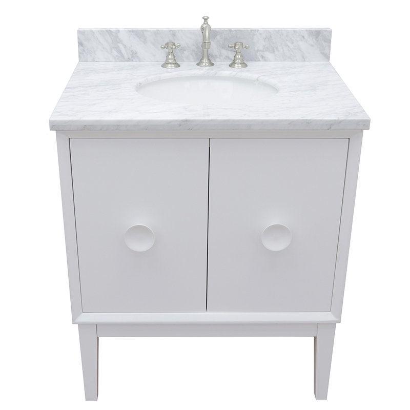 Crumley 31'' Single Bathroom Vanity with Top, White/White Carrara
