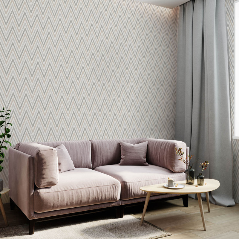 Papier peint géométrique à motif zigzag, Argent argent