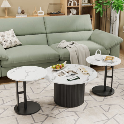 Tables basses gigognes modernes avec dessus en faux marbre et pieds en métal