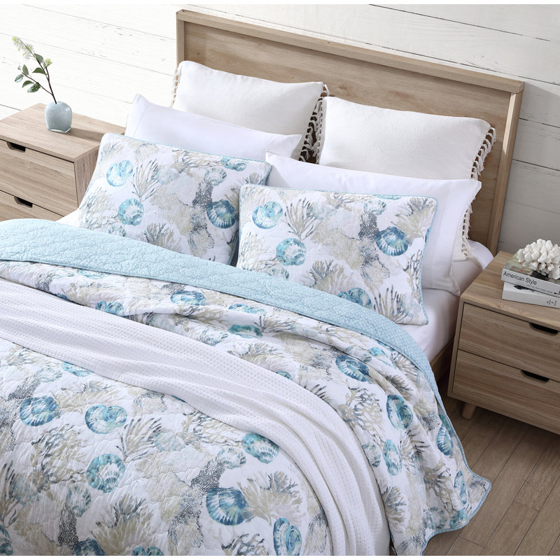 King Size Blue Cotton Reversible Quilt Set