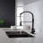 Commercial Spring Kitchen Faucets With Pull Out Sprayer,  Stainless Steel Single Handle One Hole Kitchen Sink Faucet, Industrial 3-Hole Sink Faucet