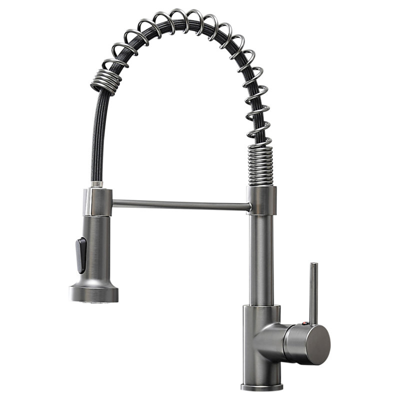 Robinet de cuisine avec douchette rétractable, robinet d'évier de cuisine à poignée simple, Métal industriel cendré