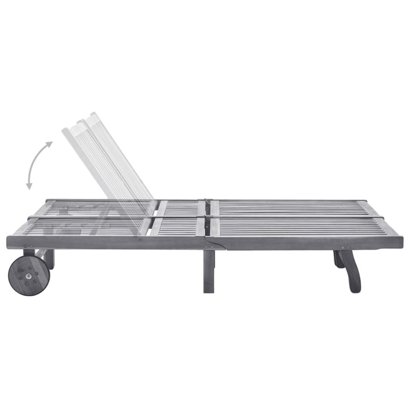 Faylee 80" Long Acacia Single chaise with Cushions, Green, Gray