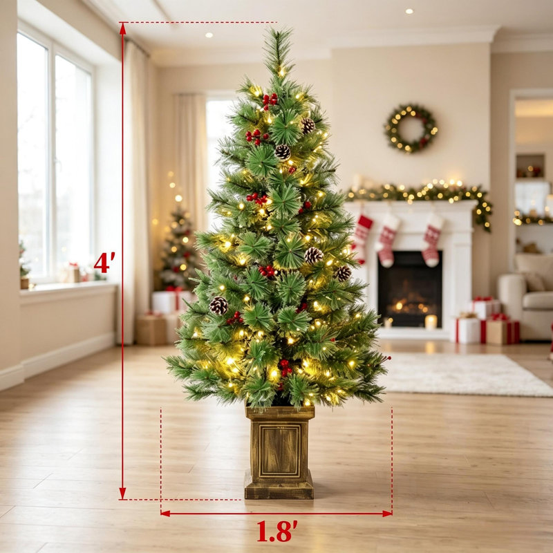 Ensemble de 2 sapins de Noël artificiels en pin de 1,20 m préilluminés avec lumières DEL bicolores et télécommande pour la décoration intérieure