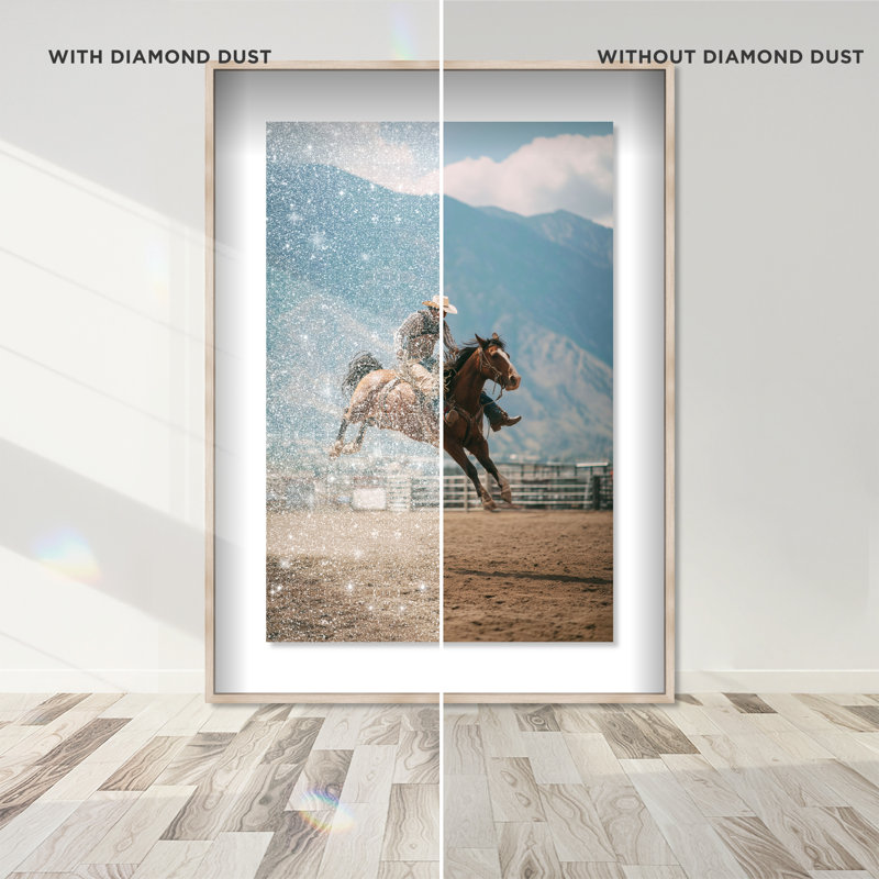 Bronc Rider Print by Oliver Gal, Natural Oak Shadowbox, 17.5"H x 25.5"W
