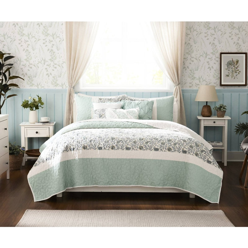 Aube, double / grand, coton 6 pièces, réversible avec coussins double / grand, courtepointe décorative, Turquoise