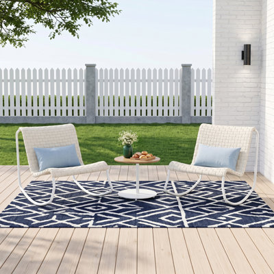 Outdoor Handwoven Rope 2-Person Rocking Chair Set