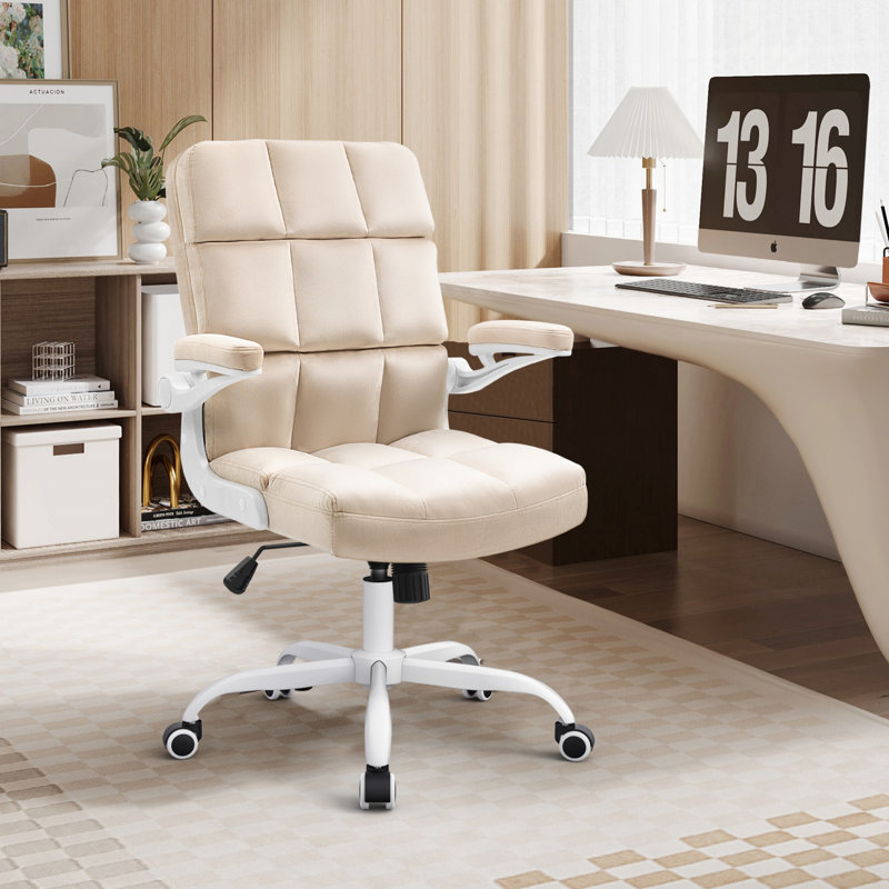 Ergonomic Executive Chair, Beige, White, Velvet
