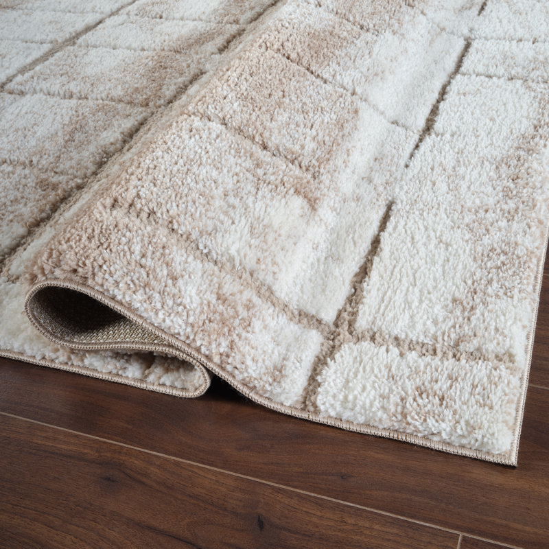 Abhinaya Modern Collection Abstract Ivory/Beige Area Rug, Rectangle 5'2" x 7'3"