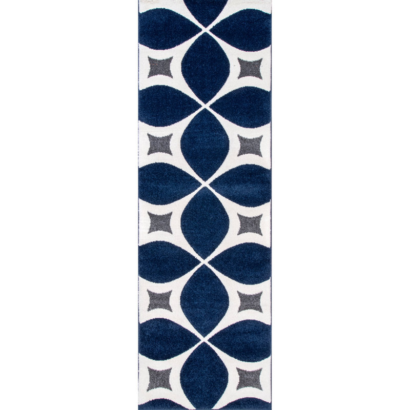 Mcfetridge Trellis Area Rug for Living Room Bedroom Dining Room Kitchen, Navy/White, Runner 2'6" x 6'