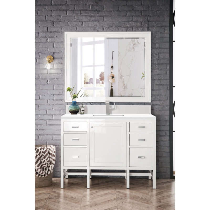 Addison 48'' W Single Vanity, Glossy White, White Zeus, Single-Hole
