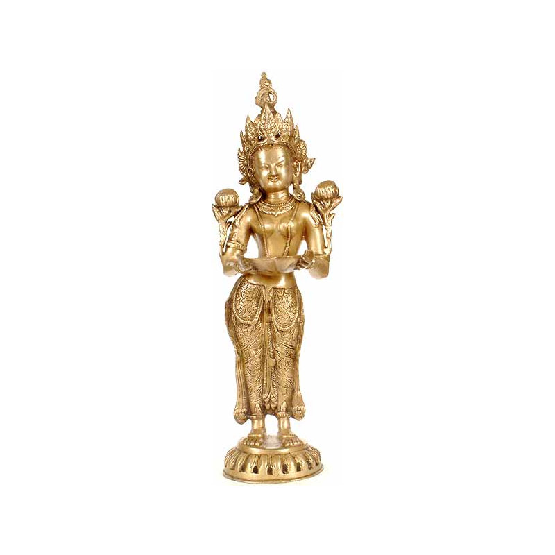 Statue tara bouddhiste tibétaine faite à la main de 20 po avec lampe en laiton - authentique sculpture d'artisan indien, divinité de bienveillance, méditation et autel