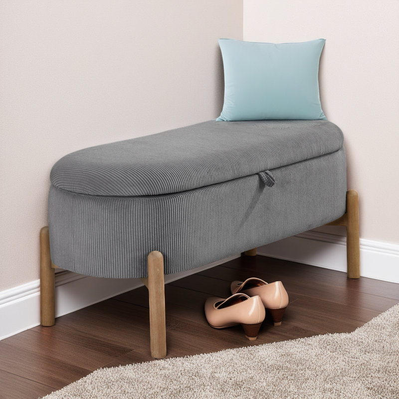 Banc relevable avec pieds en bois massif, banc d'angle pour hall d'entrée, Gris