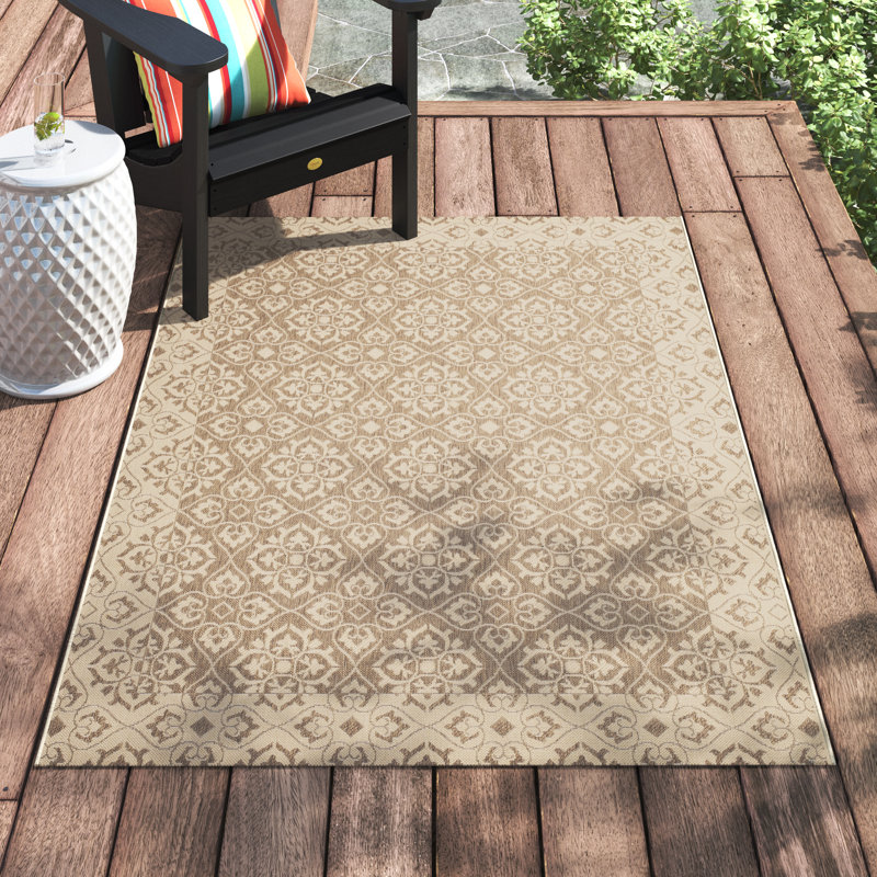 Arneshia Floral Brown/Tan Indoor/Outdoor Area Rug, Rectangle 8' x 11'