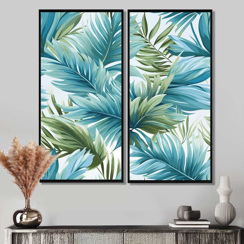 Easthampton - art mural floral tropical côtier, H 20 po x l 24 po, Noir, Reproduction avec cadre flottant