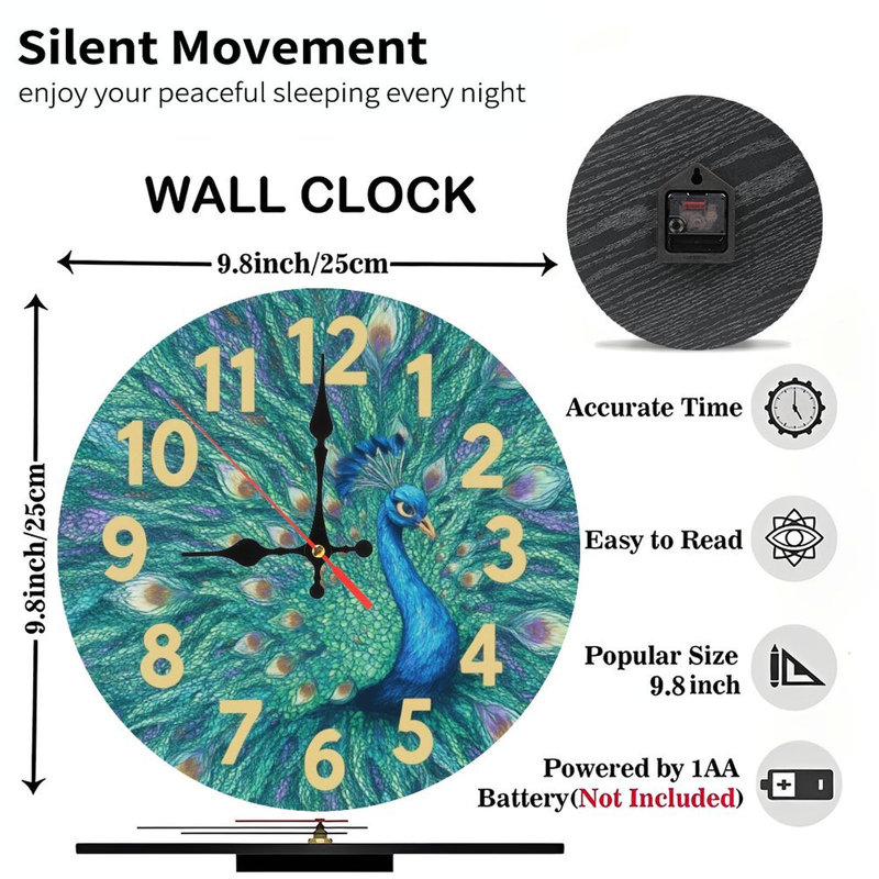 Horloge à chiffres avec paon